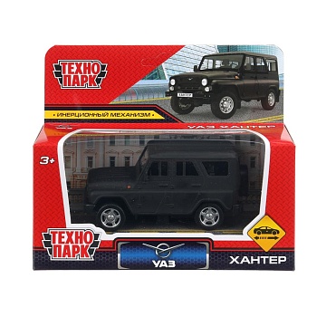 Машина металл UAZ ХАНТЕР длина 10,5 см, инерция, МАТОВЫЙ черный, 406126