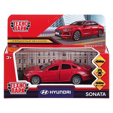 Машина металл HYUNDAI SONATA длина 12 см, двери, багаж, инерц, красный 407217
