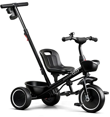 Велосипед Rocket 3-х колесный, с ручкой, черный, колеса EVA 10"/8" XEL-107NEW-BK